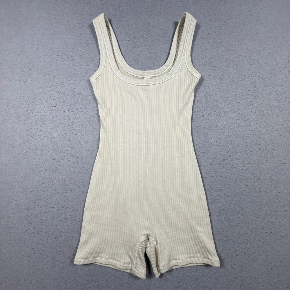 Skims Ribbed Tank Romper Bone Off White Sleeveless Scoop Neck Bodysuit Womens S - Picture 2 of 10